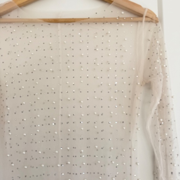 Sheer Mesh Pearl Maxi Dress in Ivory - Picture 5 of 5